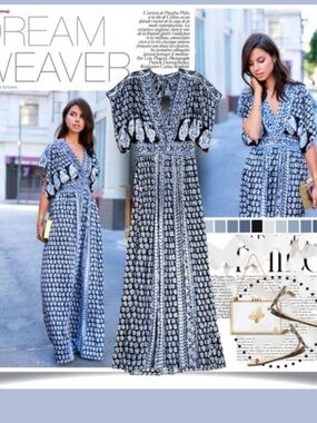 Calypso St. Barth Silk Maxi Dress XS Boho Navy blue & White Paisley